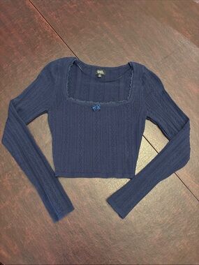 Beverly and Beck Navy Knit Square-Neck Crop Top